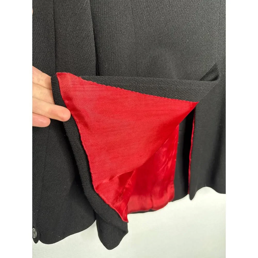 Vintage 1970s-80s Caldene Black Wool Riding Blazer Red Lined Small
